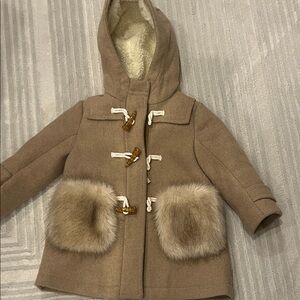 Crewcuts girls  Tan Hooded Coat with Faux Fur Pockets size 3T